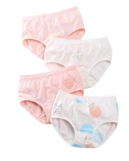 Kids' Summer Antibacterial Cotton Briefs 4-Pack - Fun Cartoon Underwear for Girls Ages 3-8, Soft and Breathable