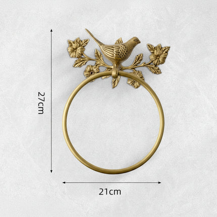 Retro Brass Bird Towel Ring | Perforation-Free Bathroom Wall Hook