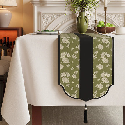 Vintage Floral Jacquard Table Runner with Tassels