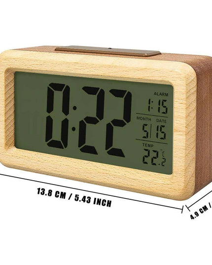 Stylish Wooden Alarm Clock with Temperature and Calendar - Ideal Decorative Gift for Home or Office
