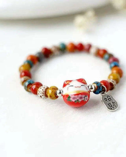 Lucky Cat Beaded Bracelet - Adjustable Harajuku Fashion Statement for Trendy Girls