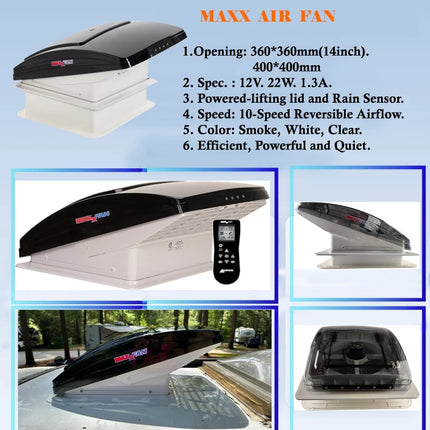 Maxxair 12V Roof Vent Fan for RV & Motorhome - ETL & E-Mark Certified