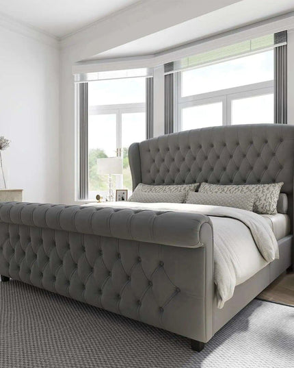 Opulent Handcrafted Velvet King Sleigh Bed - Sophisticated Style & Exceptional Comfort