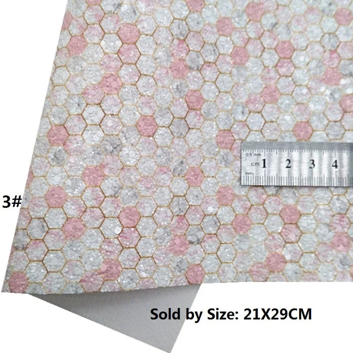 Pink Sparkle Leather Craft Sheets with Unique Honeycomb and Heart Design - Crafting Must-Have for Elegant DIY Creations