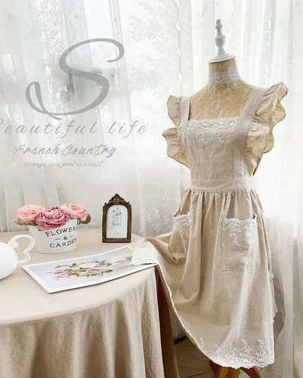 Charming Retro Floral Cotton-Linen Apron Dress for Women