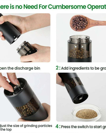 Sleek Rechargeable Electric Pepper Grinder with Adjustable Grinding Levels and Built-in LED Light