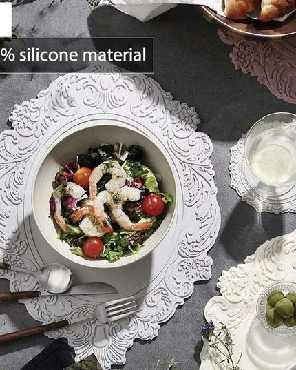 Elegant Embossed Flower Silicone Placemats - Enhance Your Dining Experience