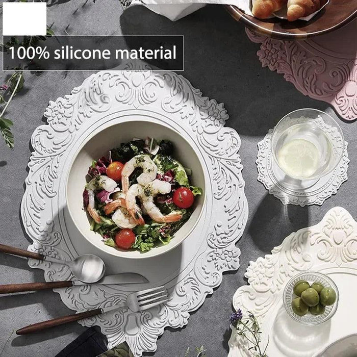 Elegant Embossed Flower Silicone Placemats - Enhance Your Dining Experience