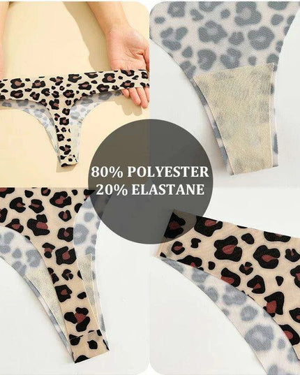 7Pcs Seamless Ice Silk Thong Set for Women - Fresh Low Waisted Print Underwear