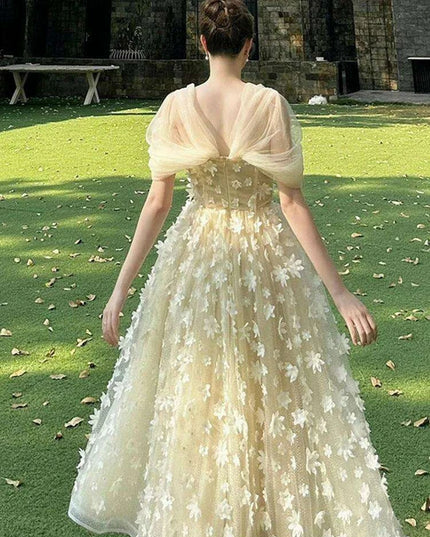 Off-Shoulder Floral Patchwork Evening Dress for Women