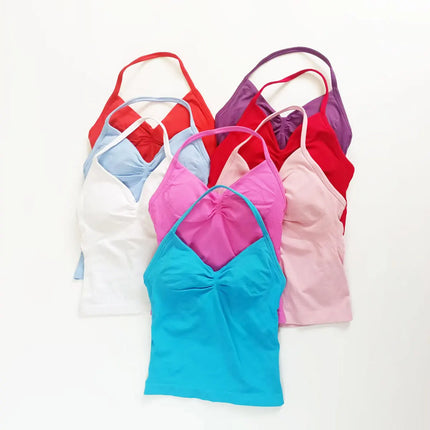 NCLAGEN Women's Longline Strappy Yoga Vest with Open Back for Fitness