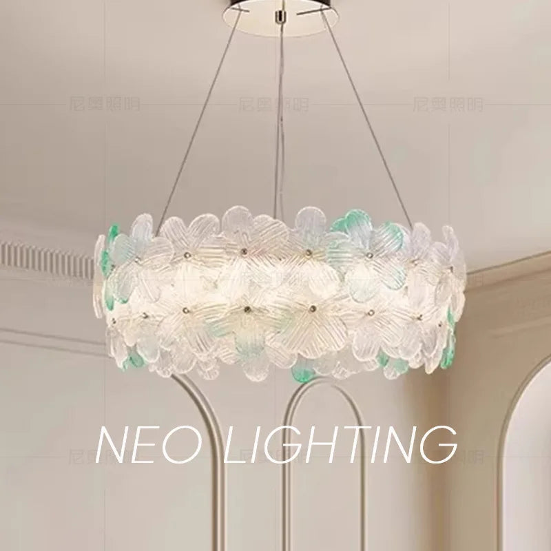 Flower Petal LED Glass Pendant Chandelier – 3-Colour Dimmable