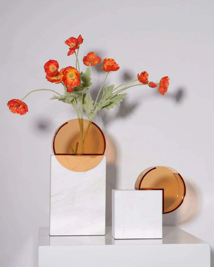 Sophisticated Semicircle Marble and Acrylic Terrarium Vase - Chic Home Decor Accent