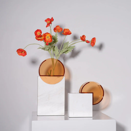 Sophisticated Semicircle Marble and Acrylic Terrarium Vase - Chic Home Decor Accent