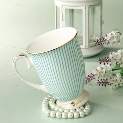 Bone China Tea Cup with Gold Accents — Blue Stripe Porcelain