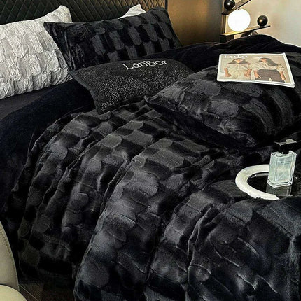 Luxury Black Plush Shaggy Bedding Set - 4 Piece Velvet Duvet Cover Collection