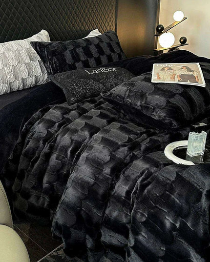 Luxury Black Plush Shaggy Bedding Set - 4 Piece Velvet Duvet Cover Collection