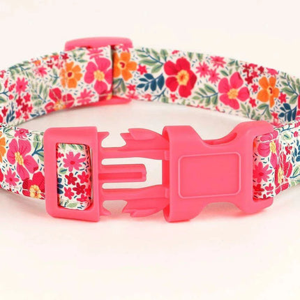 Floral Patterned Adjustable Dog Collar with Bowknot - Padded Nylon for All Breeds