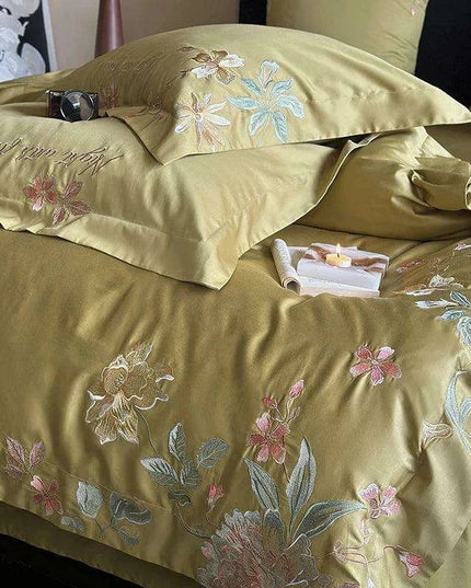 Luxurious 1000TC Egyptian Cotton Floral Embroidery Bedding Set with Sheets & Pillowcases - Available in Full, Queen, King Sizes