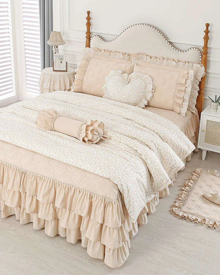 Elegant Leopard Print Ruffled Cotton Bedding Set - 4-Piece Korean-Inspired Duvet Collection with Bed Skirt