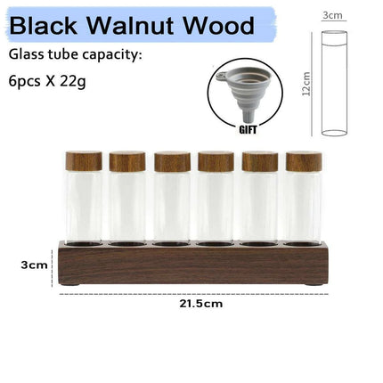 Stylish Walnut Base Coffee Bean Display Organizer with Elegant Glass Tubes