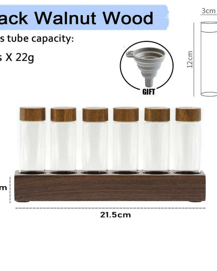 Stylish Walnut Base Coffee Bean Display Organizer with Elegant Glass Tubes