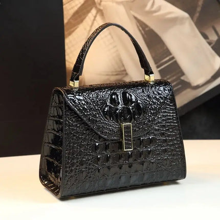 Crocodile Print Cowhide Crossbody Handbag — 23×17×10cm Women’s Shoulder Bag