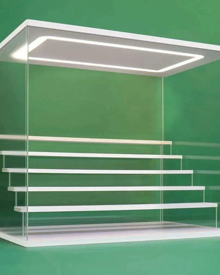 LED-Enhanced 6-Tier Acrylic Display Case with Dust-Resistant Sliding Doors