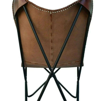 Chic Vintage Brown Leather Butterfly Lounge Chair: Stylish Sleeper for Home and Outdoor Comfort