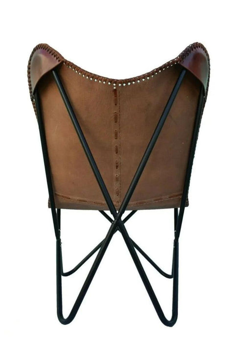 Chic Vintage Brown Leather Butterfly Lounge Chair: Stylish Sleeper for Home and Outdoor Comfort