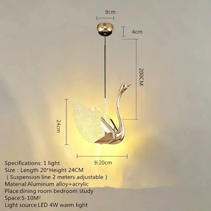 Nordic Creative Acrylic Swan LED Hanging Chandelier Study Bedroom Livi