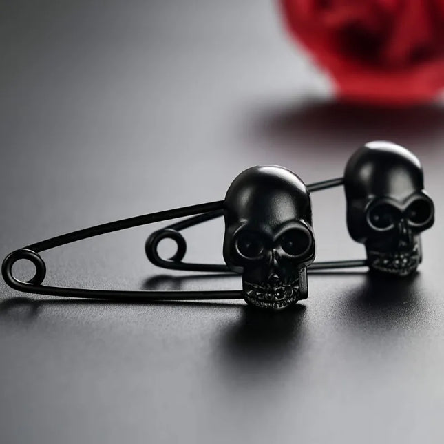Black Matte Skull Brooch with Safety Pin Closure