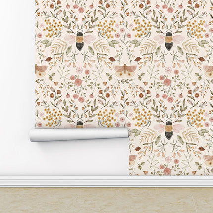 Vintage Bees & Animals Mural Wallpaper – PVC-Free, Peel & Stick or Non-Woven