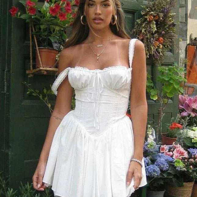 Suninheart White Lace Spaghetti Strap A-line Dress - Effortless Summer Elegance
