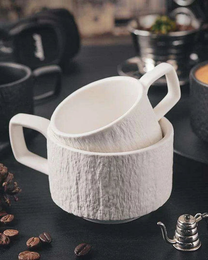 Elegant Japanese Rock Texture Porcelain Coffee Cup and Plate Set - Elevate Your Sipping Experience