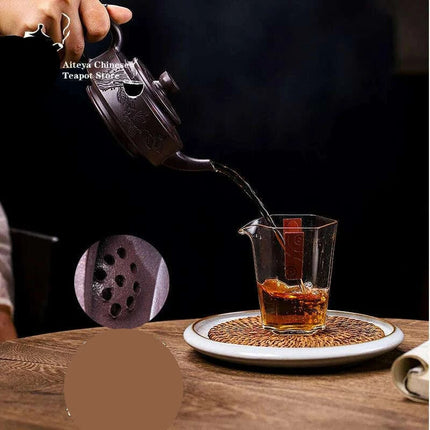 Artisan Yixing Purple Clay Teapot - Mesmerizing Floating Flower Kung Fu Tea Set, 280ml Capacity