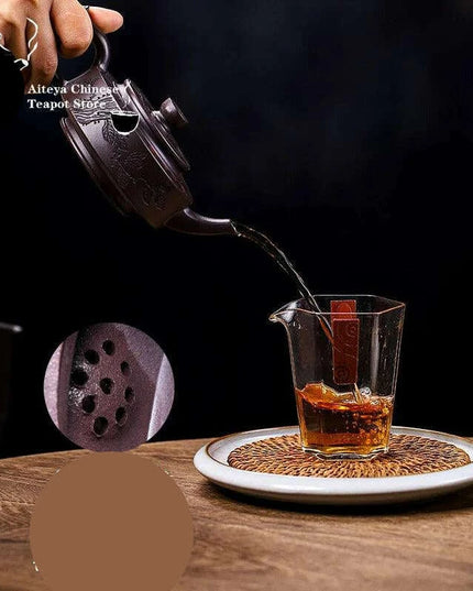 Artisan Yixing Purple Clay Teapot - Mesmerizing Floating Flower Kung Fu Tea Set, 280ml Capacity