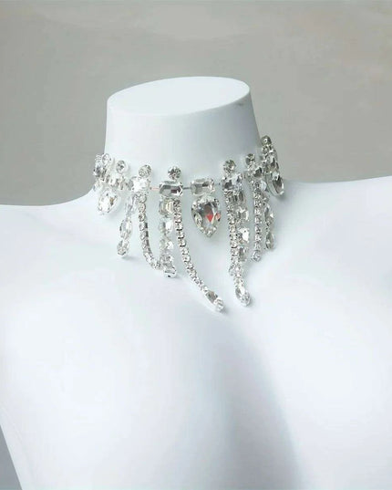 Glamorous Crystal Tassel Necklace Ensemble - Trendy Layered Chain for Stylish Women