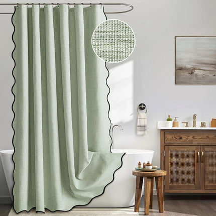Waterproof Faux Linen Shower Curtain with Scalloped Edge – 14 Colours