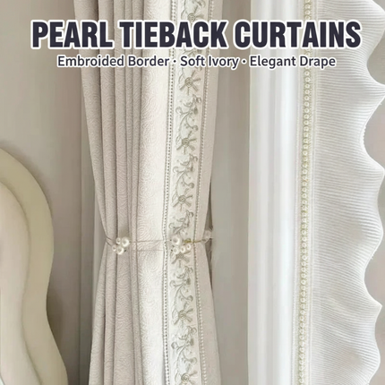 Cream Chenille French Curtains with Sheer Tulle Option | Très Élite