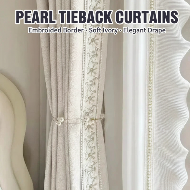 Cream Chenille French Curtains with Sheer Tulle Option | Très Élite