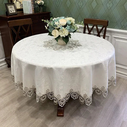Round Lace Tablecloth Embroidered Polyester For Dining Table European Style