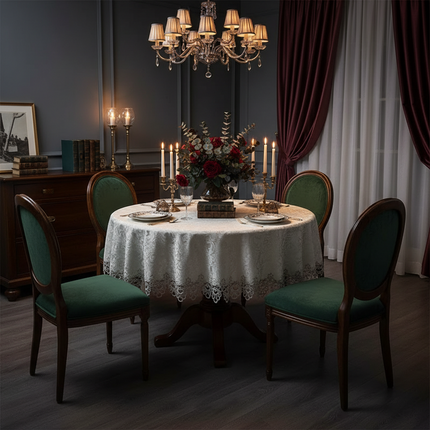 Round Lace Tablecloth Embroidered Polyester For Dining Table European Style