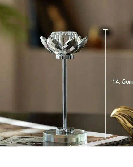 Glistening Golden Lotus Candle Stand with Crystal Floral Details - Exquisite Wedding Centerpiece
