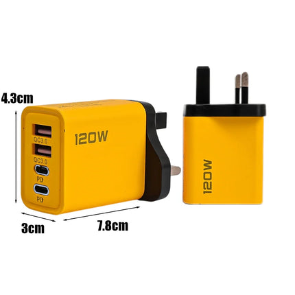 120W 4-Port Fast Charging Wall Charger — Dual PD USB-C & QC3.0