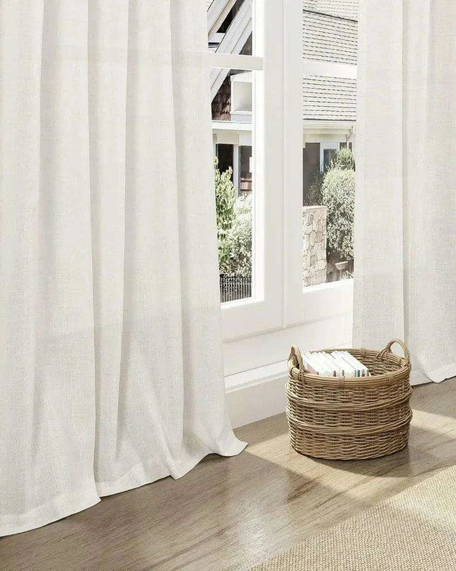 Elegant Pink Linen Blend Blackout Curtains with Tulle Detailing - Set of 2 Panels for Chic Home Styling