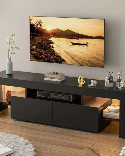 Sleek LED-Illuminated TV Stand with Glass Shelves and Storage, Fits TVs up to 70 Inches