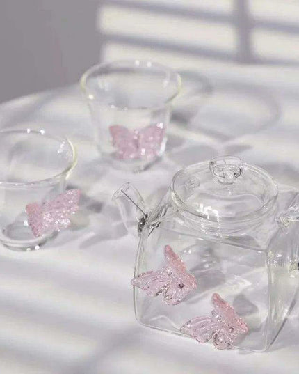 Charming Chinese Butterfly Teapot and Glassware Set for Tea and Cocktails