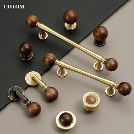 Classic Elegant Brass and Wooden Cabinet Wardrobe Door Handle Ancient