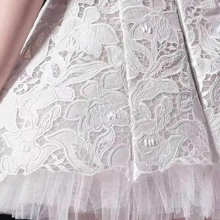 Strapless Lace & Tulle A-Line Mini Dress with Bow Detail — Evening & Party
